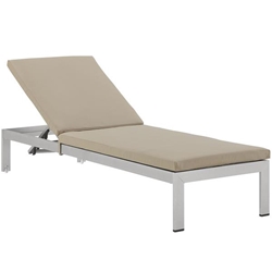 Shore Outdoor Patio Aluminum Chaise with Cushions - Silver Beige Style A 