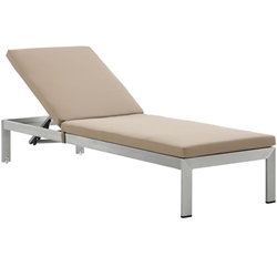 Shore Outdoor Patio Aluminum Chaise with Cushions - Silver Mocha Style A 