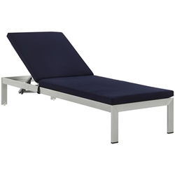 Shore Outdoor Patio Aluminum Chaise with Cushions - Silver Navy Style A 