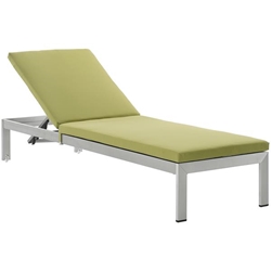 Shore Outdoor Patio Aluminum Chaise with Cushions - Silver Peridot Style A 