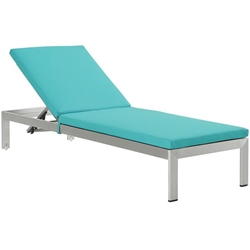 Shore Outdoor Patio Aluminum Chaise with Cushions - Silver Turquoise Style A 