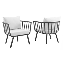 Riverside Outdoor Patio Aluminum Armchair Set of 2 - Gray White 