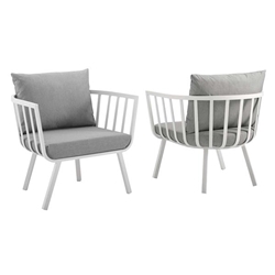 Riverside Outdoor Patio Aluminum Armchair Set of 2 - White Gray 