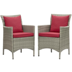 Conduit Outdoor Patio Wicker Rattan Dining Armchair Set of 2 - Light Gray Red 