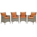 Conduit Outdoor Patio Wicker Rattan Dining Armchair Set of 4 - Light Gray Orange - MOD6408