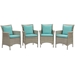 Conduit Outdoor Patio Wicker Rattan Dining Armchair Set of 4 - Light Gray Turquoise - MOD6411