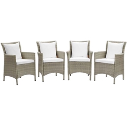 Conduit Outdoor Patio Wicker Rattan Dining Armchair Set of 4 - Light Gray White 