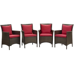 Conduit Outdoor Patio Wicker Rattan Dining Armchair Set of 4 - Brown Red 