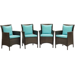 Conduit Outdoor Patio Wicker Rattan Dining Armchair Set of 4 - Brown Turquoise 