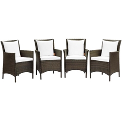 Conduit Outdoor Patio Wicker Rattan Dining Armchair Set of 4 - Brown White 
