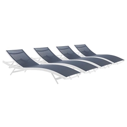 Glimpse Outdoor Patio Mesh Chaise Lounge Set of 4 - White Navy 
