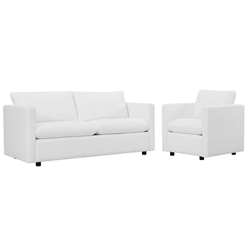 Activate Upholstered Fabric Sofa and Armchair Set - White 