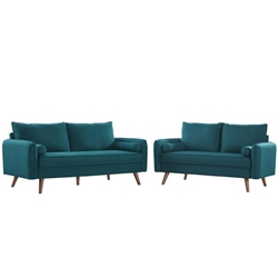 Revive Upholstered Fabric Sofa and Loveseat Set - Teal 