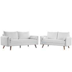 Revive Upholstered Fabric Sofa and Loveseat Set - White 