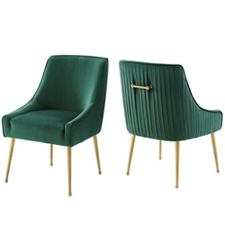 Discern Pleated Back Upholstered Performance Velvet Dining Chair Set of 2 - Green 