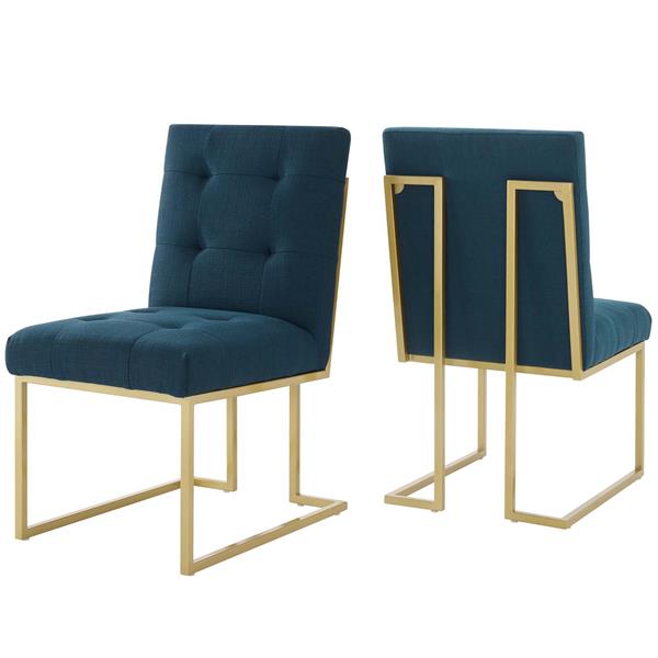 Privy Gold Stainless Steel Upholstered Fabric Dining Accent Chair Set of 2 - Gold Azure 