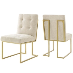 Privy Gold Stainless Steel Upholstered Fabric Dining Accent Chair Set of 2 - Gold Beige 