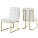Privy Gold Stainless Steel Upholstered Fabric Dining Accent Chair Set of 2 - Gold White - MOD6762