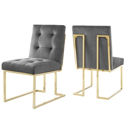 Privy Gold Stainless Steel Performance Velvet Dining Chair Set of 2 - Gold Charcoal 