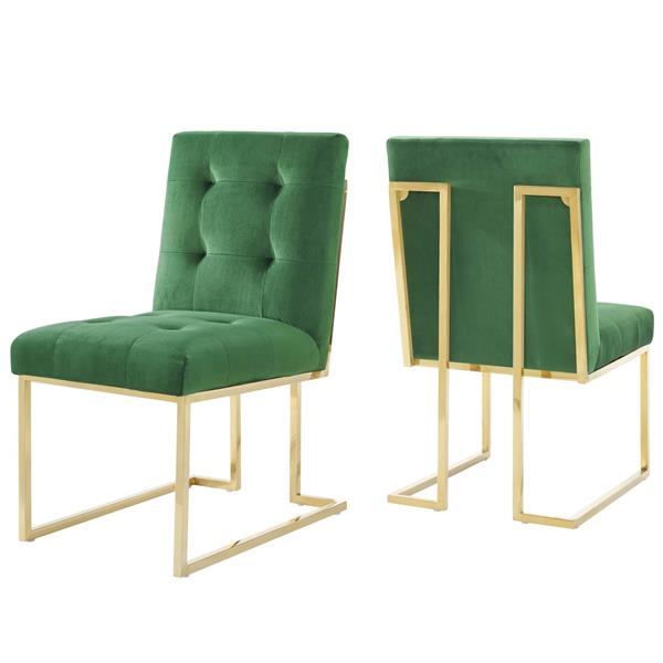Privy Gold Stainless Steel Performance Velvet Dining Chair Set of 2 - Gold Emerald 