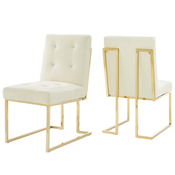 Privy Gold Stainless Steel Performance Velvet Dining Chair Set of 2 - Gold Ivory 