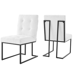 Privy Black Stainless Steel Upholstered Fabric Dining Chair Set of 2 - Black White 