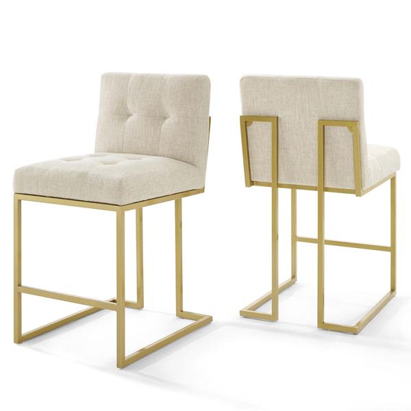 Privy Gold Stainless Steel Upholstered Fabric Counter Stool Set of 2 - Gold Beige 