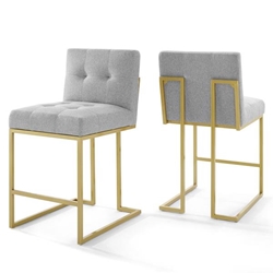 Privy Gold Stainless Steel Upholstered Fabric Counter Stool Set of 2 - Gold Light Gray 