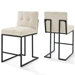 Privy Black Stainless Steel Upholstered Fabric Counter Stool Set of 2 - Black Beige - MOD6780
