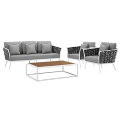 Stance 4 Piece Outdoor Patio Aluminum Sectional Sofa Set B - White Gray 