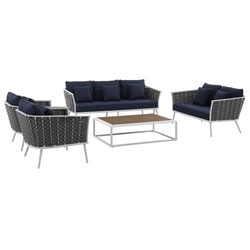 Stance 5 Piece Outdoor Patio Aluminum Sectional Sofa Set A - White Navy 