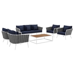 Stance 6 Piece Outdoor Patio Aluminum Sectional Sofa Set B - White Navy 