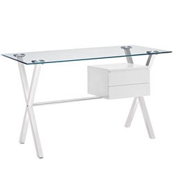 Stasis Glass Top Office Desk - White Style A 