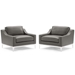Harness Stainless Steel Base Leather Armchair Set of 2 - Gray - MOD6882