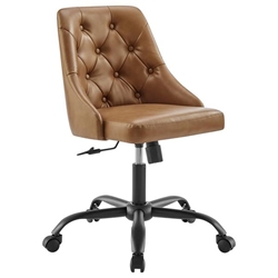 Distinct Tufted Swivel Vegan Leather Office Chair - Black Tan 