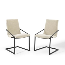 Pitch Dining Armchair Upholstered Fabric Set of 2 - Black Beige 
