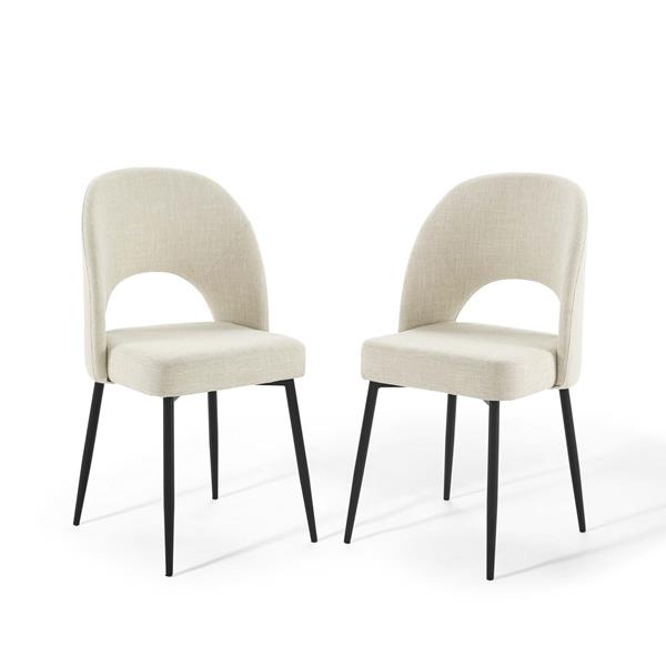 Rouse Dining Side Chair Upholstered Fabric Set of 2 - Black Beige 
