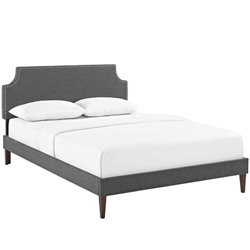 Corene King Fabric Platform Bed with Squared Tapered Legs - Gray 