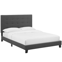 Melanie Twin Tufted Button Upholstered Fabric Platform Bed - Gray 