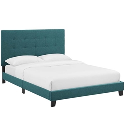 Melanie Twin Tufted Button Upholstered Fabric Platform Bed - Teal 