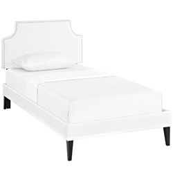 Corene Twin Vinyl Platform Bed with Squared Tapered Legs - White 