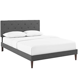Tarah King Fabric Platform Bed with Squared Tapered Legs - Gray 
