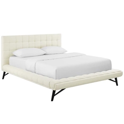 Julia Queen Biscuit Tufted Upholstered Fabric Platform Bed - Ivory 