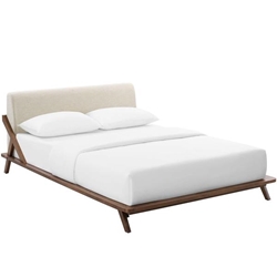Luella Queen Upholstered Fabric Platform Bed - Walnut Beige 