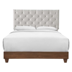 Rhiannon Diamond Tufted Upholstered Fabric Queen Bed - Walnut Beige 