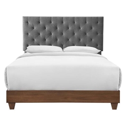 Rhiannon Diamond Tufted Upholstered Fabric Queen Bed - Walnut Gray 