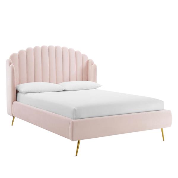 Lana Queen Performance Velvet Wingback Platform Bed - Pink 