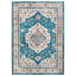 Success Anisah Distressed Floral Persian Medallion 4x6 Area Rug - Blue, Ivory, Yellow, Orange 