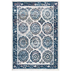 Entourage Odile Distressed Floral Moroccan Trellis 5x8 Area Rug - Ivory and Blue 