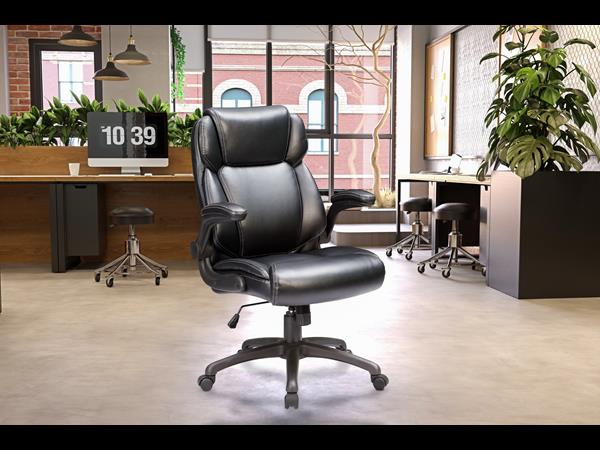 Atlas Office Chair - Black Faux Leather with Memory Foam Seating - Sealy Collection 